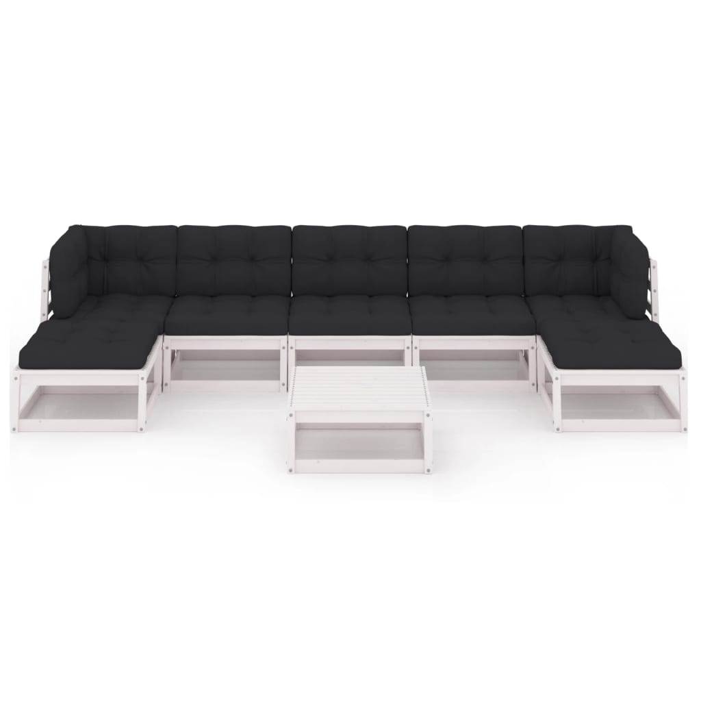 8-tlg. Garten-Lounge-Set mit Kissen Weiss Kiefer Massivholz